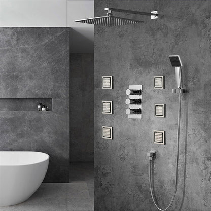 FontanaShowers Milan Creative Luxury 10" Chrome Square Wall-Mounted LED Rainfall Shower System With 6-Jet Stainless Steel Massage Sprays and Hand Shower