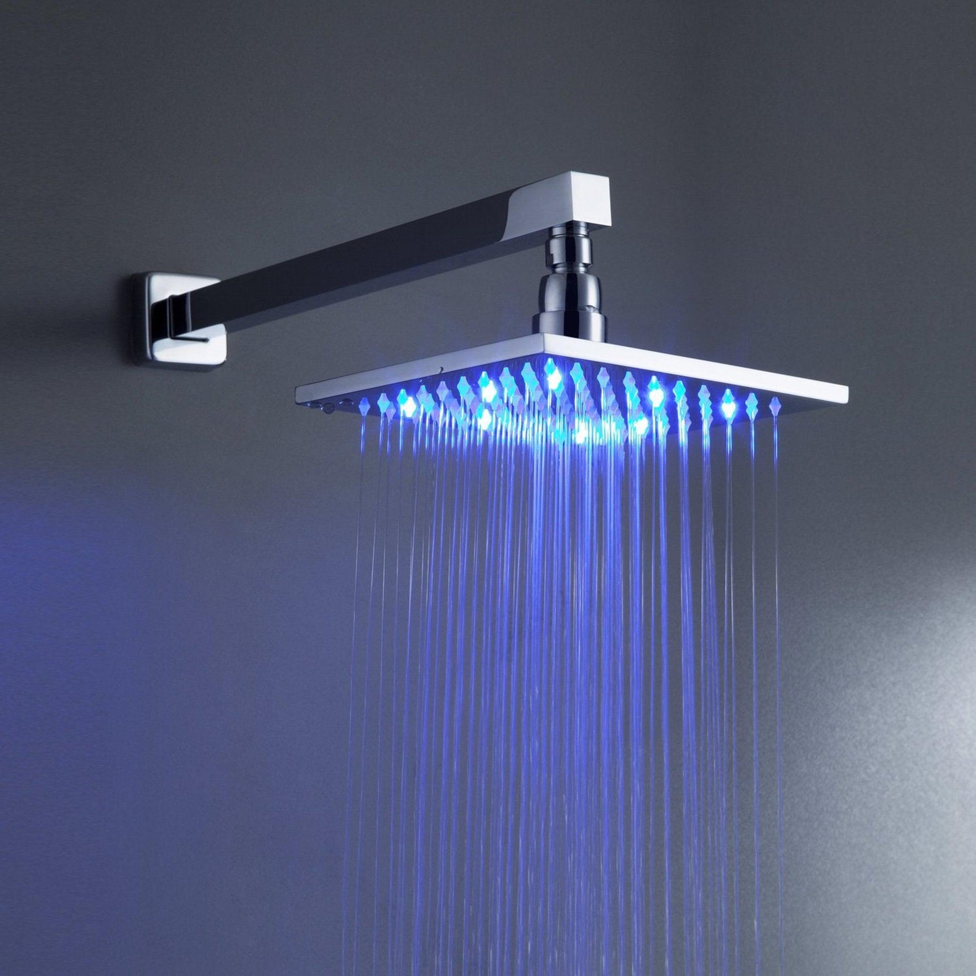 FontanaShowers Milan Creative Luxury 8" Chrome Square Wall-Mounted LED Rainfall Shower System With 6-Jet Stainless Steel Massage Sprays and Hand Shower