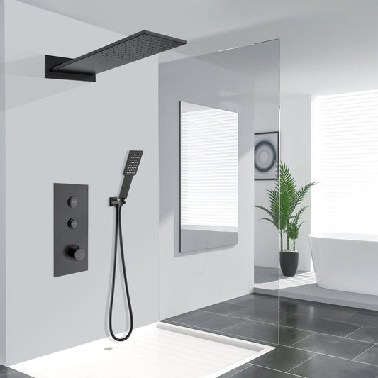 FontanaShowers Milan Creative Luxury Matte Black Wall-Mounted Thermostatic Rainfall Shower System With Hand Shower