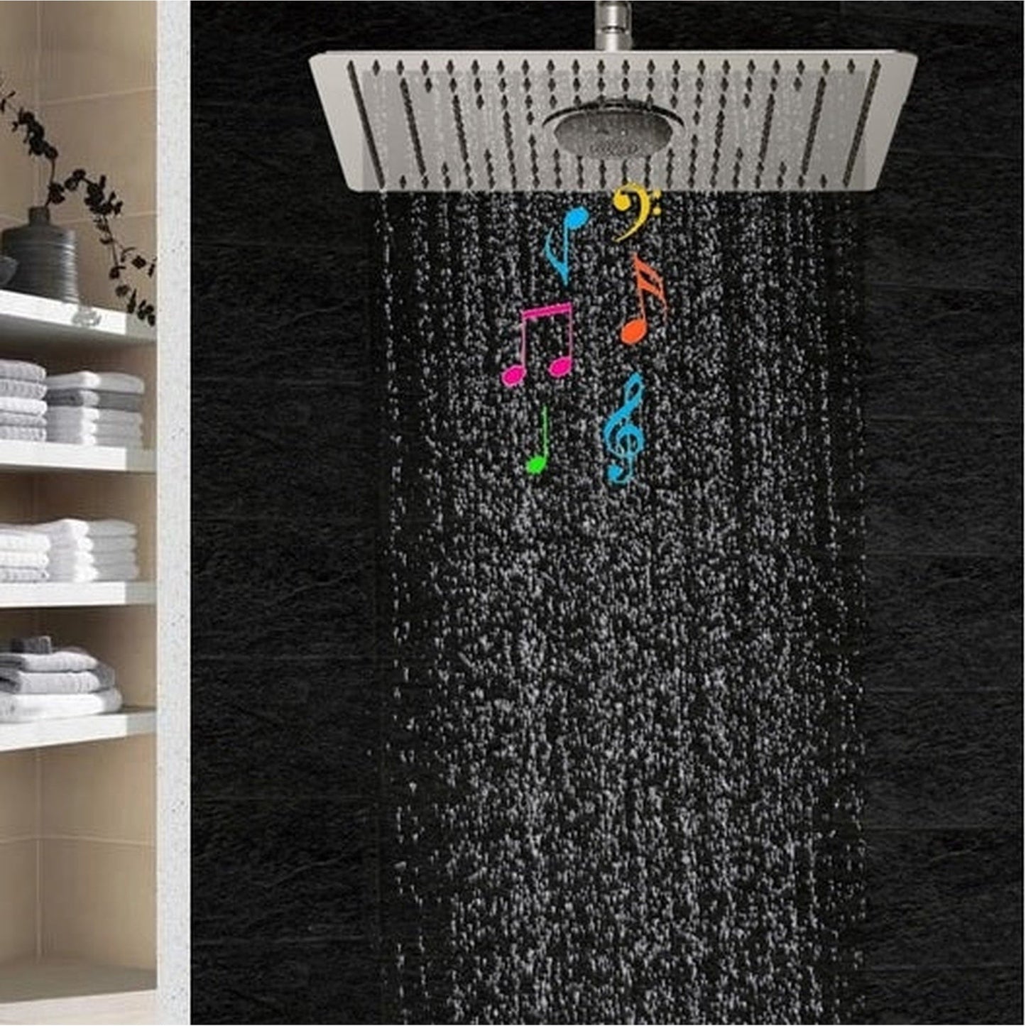 FontanaShowers Rauma Creative Luxury Chrome Wall-Mounted Bluetooth 3 Functions Thermostatic Mixer Shower System With FM Radio, 4-Jet Body Sprays and Hand Shower