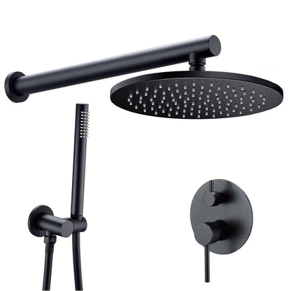 FontanaShowers Verona Creative Luxury 12" Dark Oil Rubbed Bronze Round Wall-Mounted Shower Head Hot and Cold Mixer Rainfall Shower System With Hand Shower