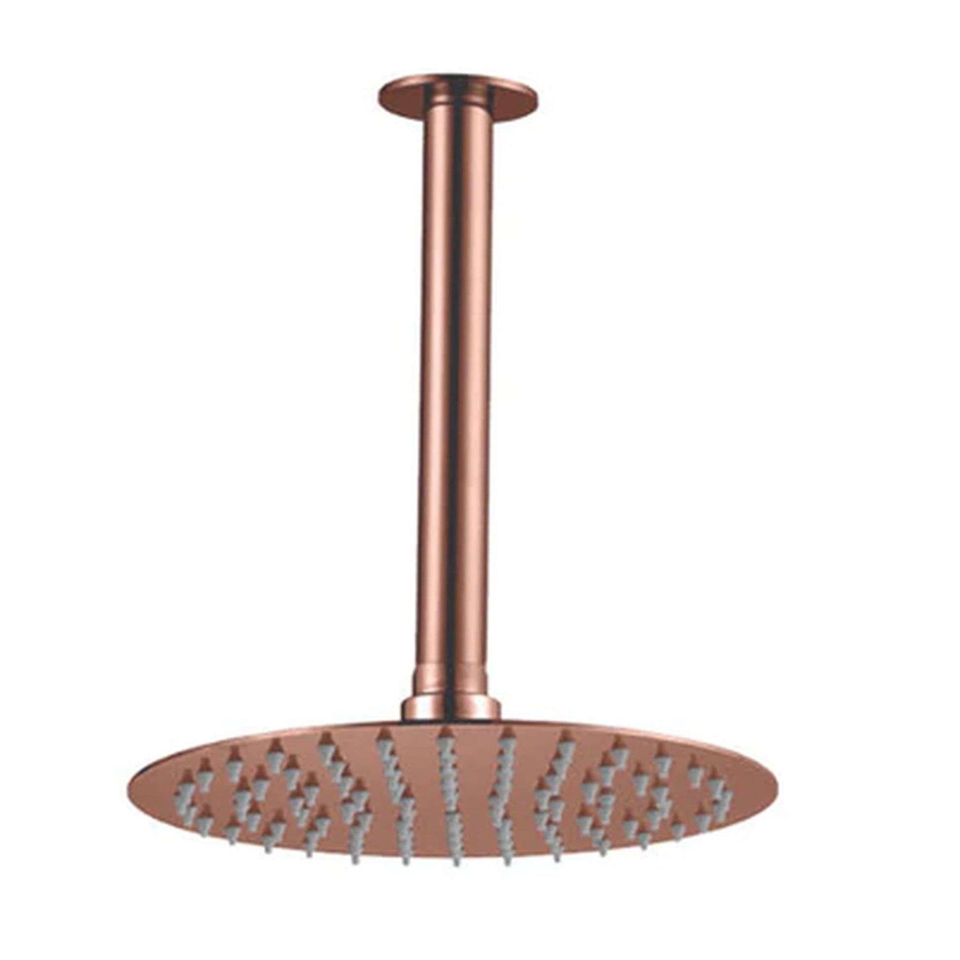 FontanaShowers Verona Creative Luxury 8" Rose Gold Round Ceiling Mounted Solid Brass Shower Head Rainfall Shower System With Triple Mixer, Hand Shower and Tub Spout