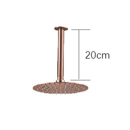 FontanaShowers Verona Creative Luxury 8" Rose Gold Round Ceiling Mounted Solid Brass Shower Head Rainfall Shower System With Triple Mixer, Hand Shower and Tub Spout