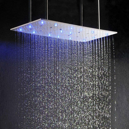 FontanaShowers Verona Creative Luxury Chrome Rectangular Ceiling Mounted Shower Head Atomizing, Swash and Rainfall Temperature Controlled LED Shower System With Hand Shower