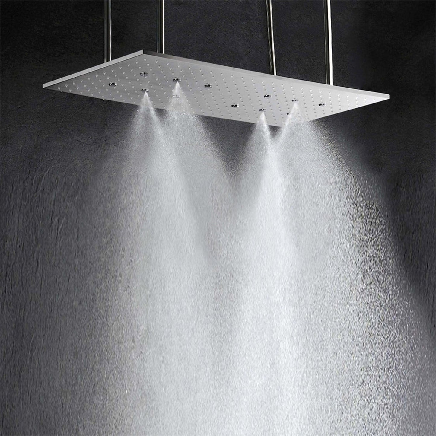 FontanaShowers Verona Creative Luxury Chrome Rectangular Ceiling Mounted Shower Head Atomizing, Swash and Rainfall Temperature Controlled LED Shower System With Hand Shower