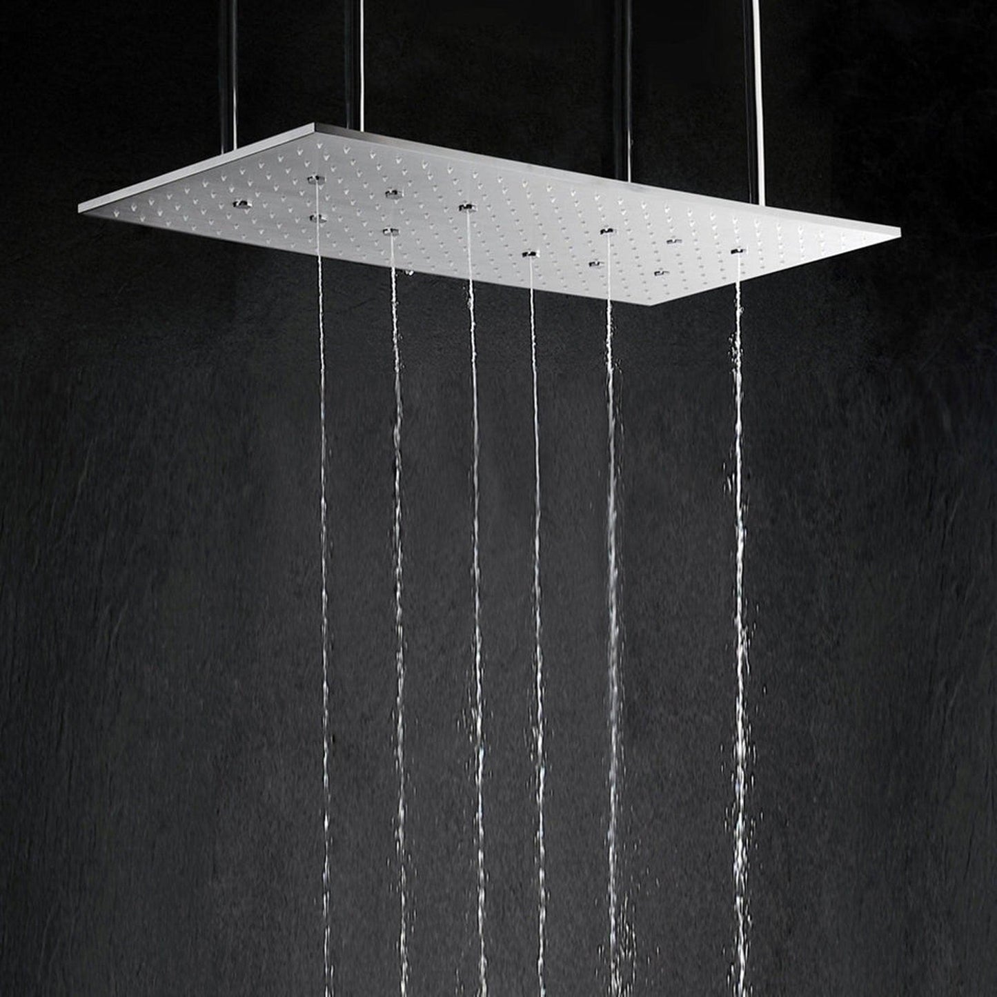 FontanaShowers Verona Creative Luxury Chrome Rectangular Ceiling Mounted Shower Head Atomizing, Swash and Rainfall Temperature Controlled LED Shower System With Hand Shower