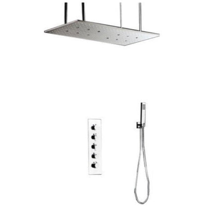 FontanaShowers Verona Creative Luxury Chrome Rectangular Ceiling Mounted Shower Head Atomizing, Swash and Rainfall Temperature Controlled LED Shower System With Hand Shower