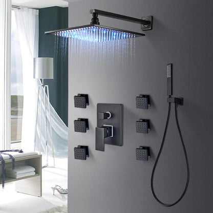 FontanaShowers Verona Creative Luxury Dark Oil Rubbed Bronze Brass Square Wall-Mounted LED Shower System With 6-Jet Massage Sprays and Hand Shower