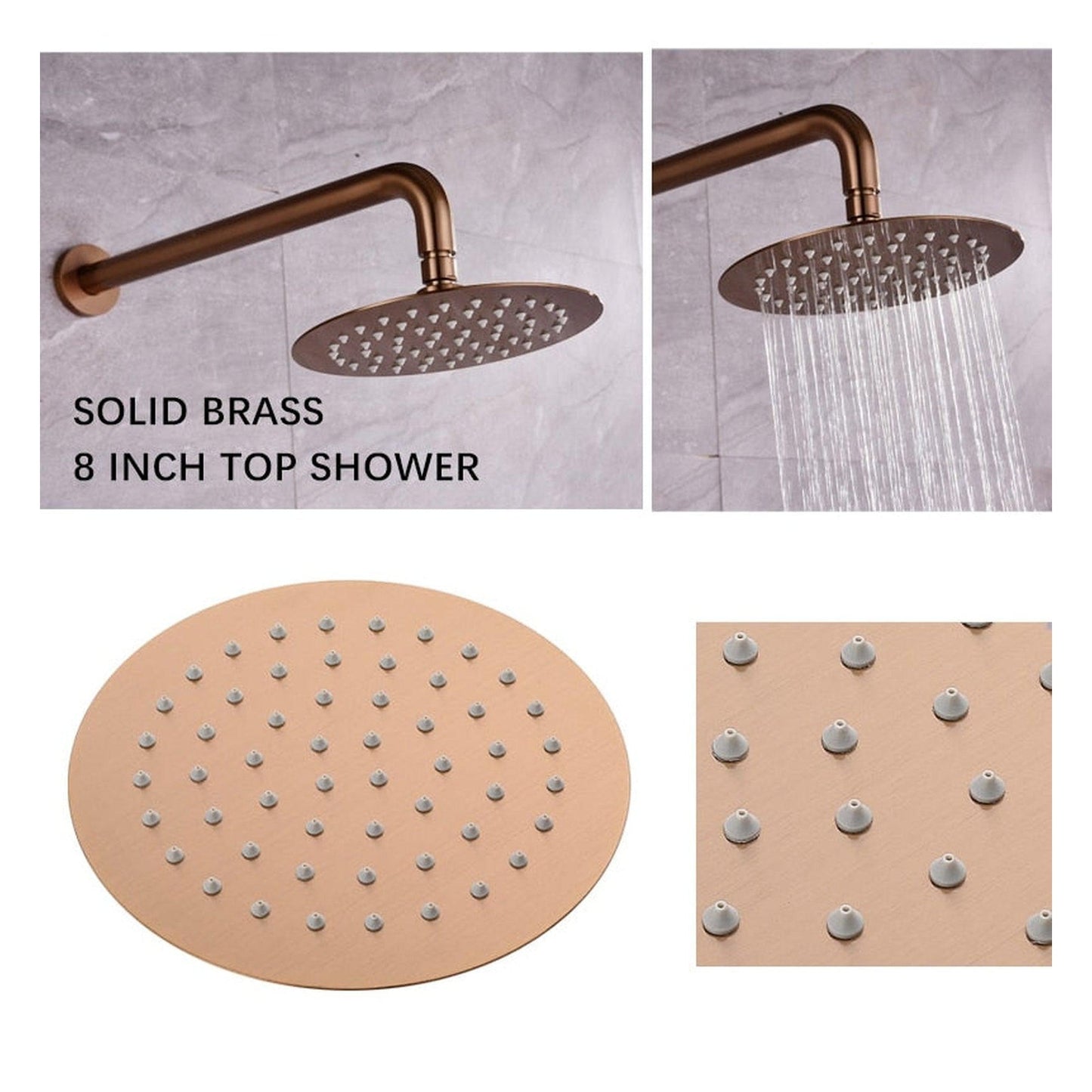 FontanaShowers Verona Creative Luxury Rose Gold Round Wall-Mounted Solid Brass Shower Head Rainfall Shower System With Dual Mixer and Hand Shower