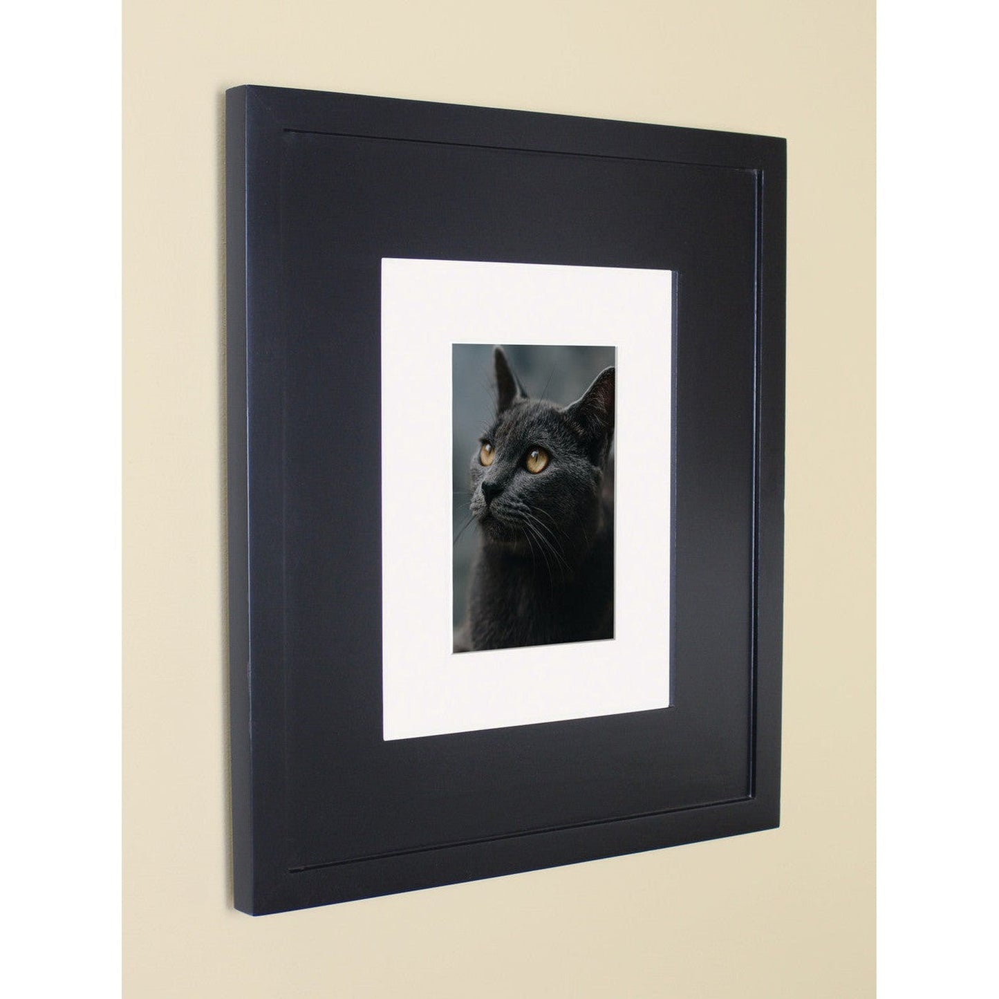 Fox Hollow Furnishings 11" x 14" Black Compact Portrait Special 3" Depth Recessed Picture Frame Medicine Cabinet With Mirror and Ivory Matting