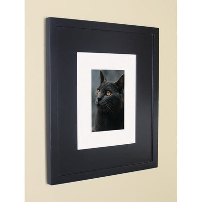 Fox Hollow Furnishings 11" x 14" Black Compact Portrait Standard 4" Depth Recessed Picture Frame Medicine Cabinet With Mirror and White Matting