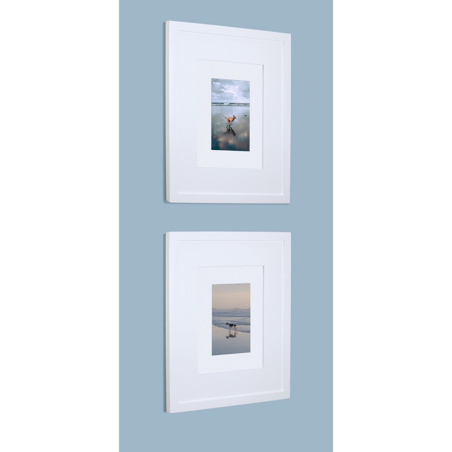 Fox Hollow Furnishings 11" x 14" White Compact Contemporary Raised Edge Standard Depth Recessed Picture Frame Medicine Cabinet With Mirror and White Matting