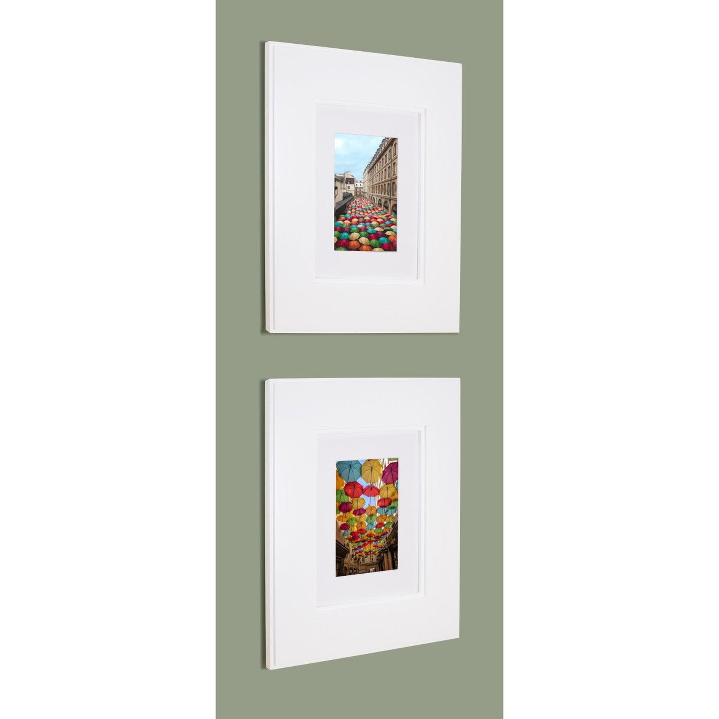 Fox Hollow Furnishings 11" x 14" White Compact Portrait Shaker Special 3" Depth Recessed Picture Frame Medicine Cabinet With Mirror and White Matting