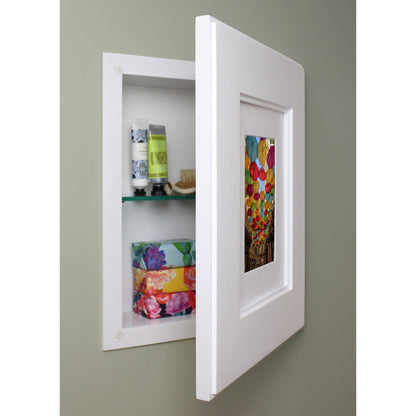 Fox Hollow Furnishings 11" x 14" White Compact Portrait Shaker Standard Depth Recessed Picture Frame Medicine Cabinet With Mirror