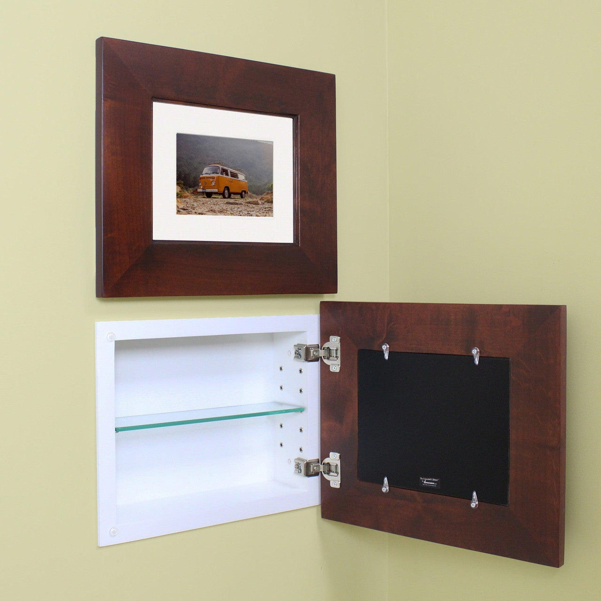 Fox Hollow Furnishings 14" x 11" Espresso Compact Landscape Recessed Picture Frame Medicine Cabinet With Mirror
