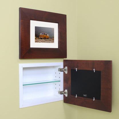 Fox Hollow Furnishings 14" x 11" Espresso Compact Landscape Recessed Picture Frame Medicine Cabinet With Special 3" Depth, Mirror and Ivory Matting