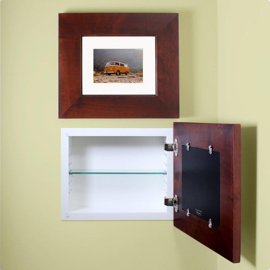 Fox Hollow Furnishings 14" x 11" Espresso Compact Landscape Recessed Picture Frame Medicine Cabinet With Special 3" Depth