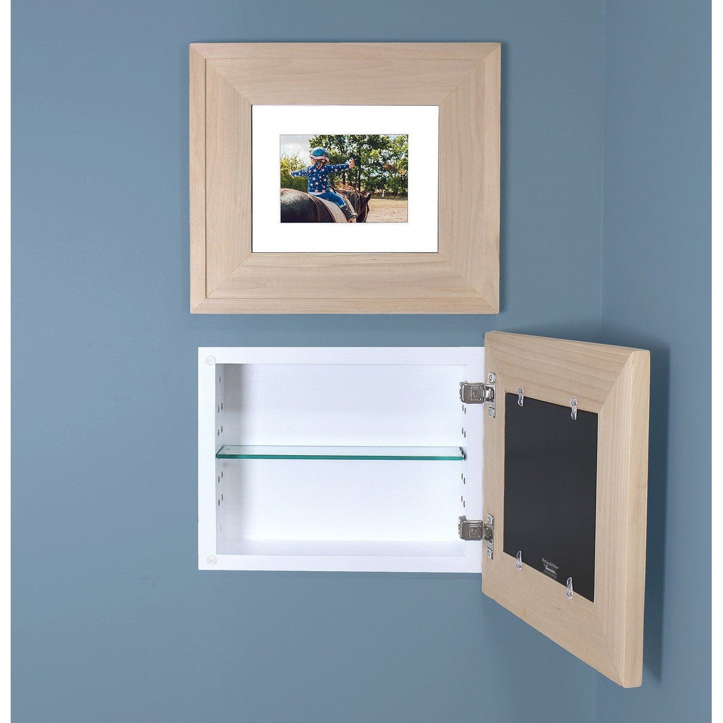 Fox Hollow Furnishings 14" x 11" Unfinished Raised Edge Compact Landscape Special 3" Depth Recessed Picture Frame Medicine Cabinet With Mirror and White Matting
