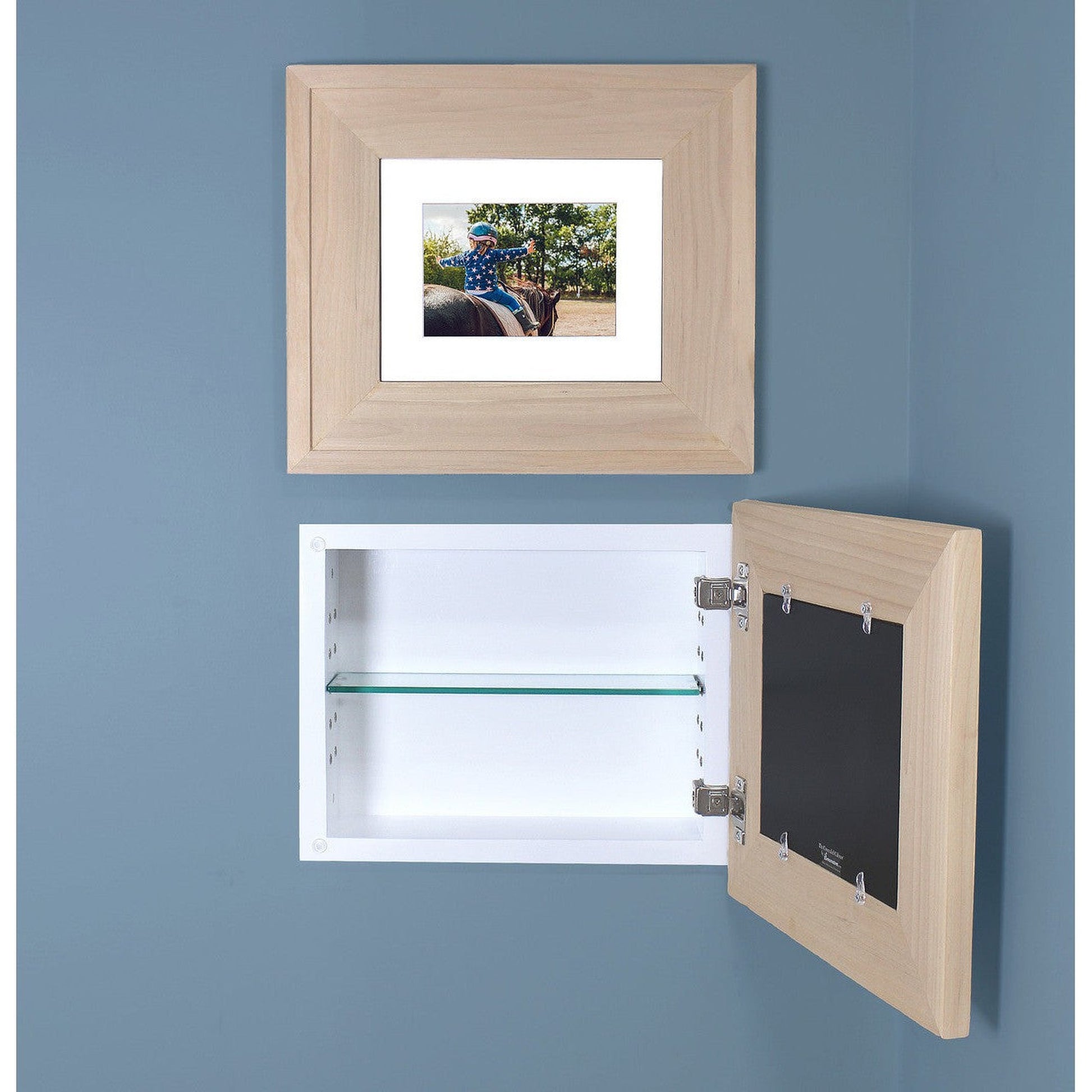 Fox Hollow Furnishings 14" x 11" Unfinished Raised Edge Compact Landscape Special 3" Depth Recessed Picture Frame Medicine Cabinet With White Matting