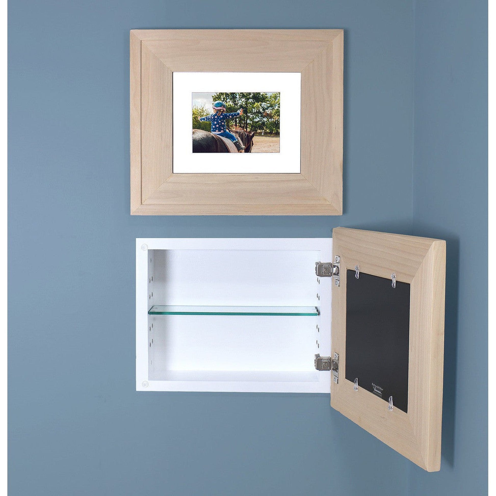 Fox Hollow Furnishings 14" x 11" Unfinished Raised Edge Compact Landscape Special 6" Depth Recessed Picture Frame Medicine Cabinet With White Matting