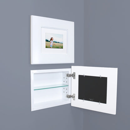 Fox Hollow Furnishings 14" x 11" White Compact Landscape Shaker Special 3" Depth Recessed Picture Frame Medicine Cabinet