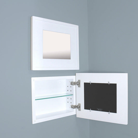 Fox Hollow Furnishings 14" x 11" White Landscape Standard 4" Depth Mirrored Medicine Cabinet