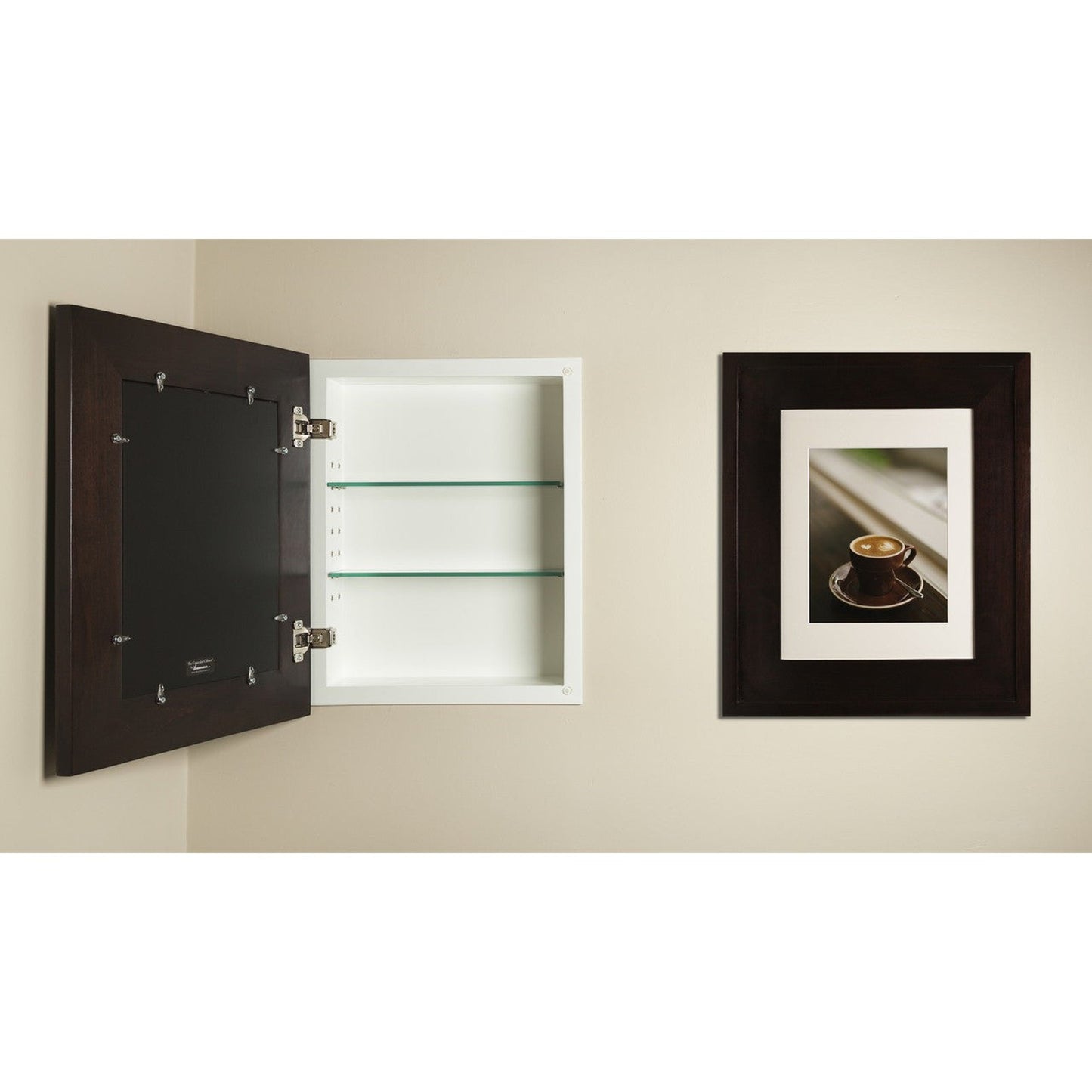Fox Hollow Furnishings 14" x 16" Coffee Bean Regular Special 3" Depth Recessed Picture Frame Medicine Cabinet With Mirror and Ivory Matting