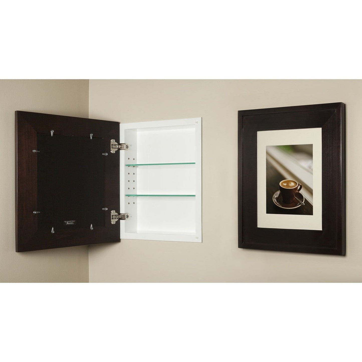 Fox Hollow Furnishings 14" x 16" Coffee Bean Regular Standard 4" Depth Recessed Picture Frame Medicine Cabinet With Mirror and White 8" x 10" Matting