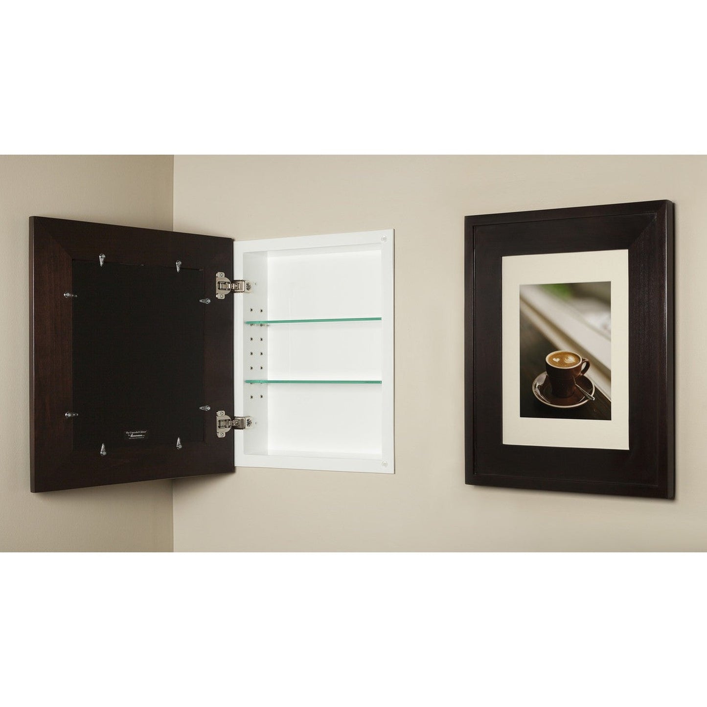 Fox Hollow Furnishings 14" x 16" Coffee Bean Regular Standard 4" Depth Recessed Picture Frame Medicine Cabinet With White 8" x 10" Matting