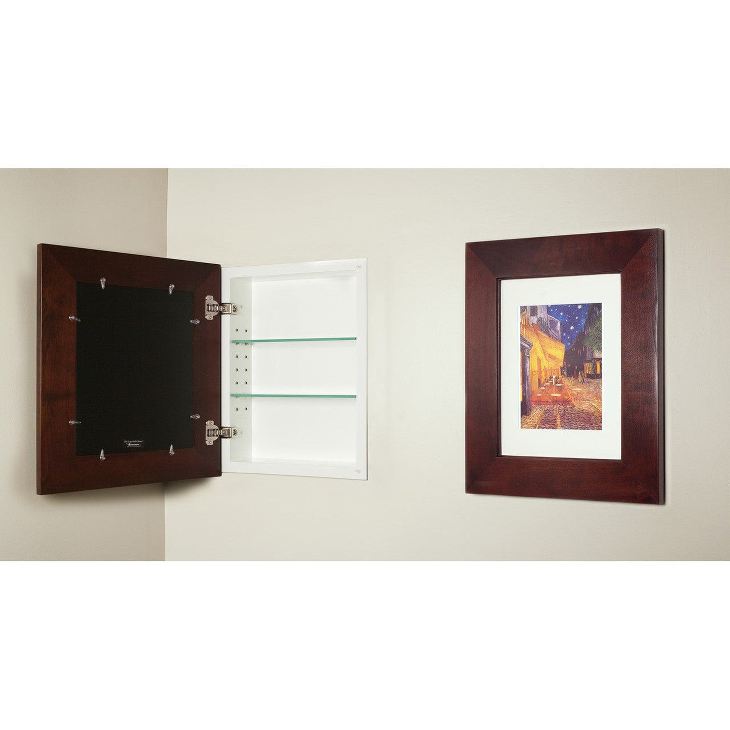 Fox Hollow Furnishings 14" x 16" Espresso Regular Recessed Picture Frame Medicine Cabinet With Mirror and White Matting