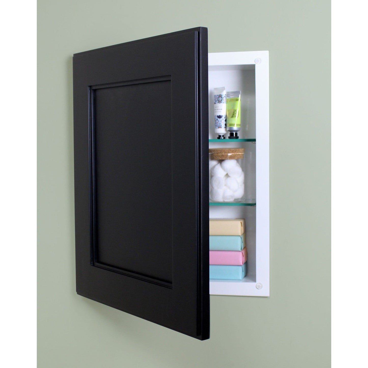 Fox Hollow Furnishings 14" x 18" Black Shaker Style Special 3" Depth White Interior Recessed Medicine Cabinet