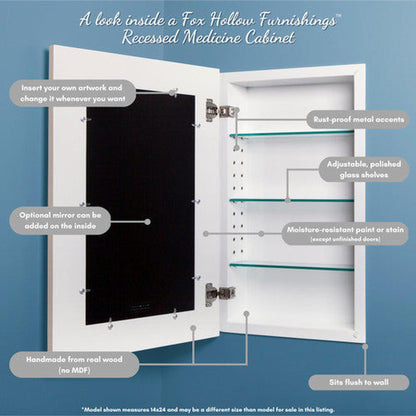 Fox Hollow Furnishings 14" x 18" Black Shaker Style Special 3" Depth White Interior Recessed Medicine Cabinet