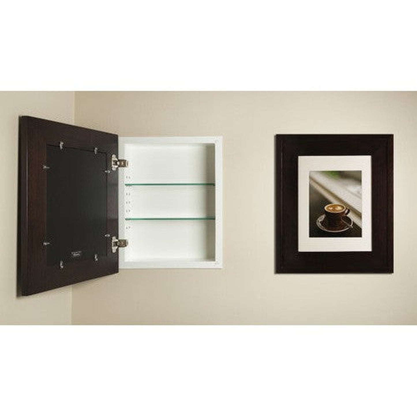 Fox Hollow Furnishings 14" x 18" Coffee Bean Large Special 3" Depth Recessed Picture Frame Medicine Cabinet With Mirror and White Matting