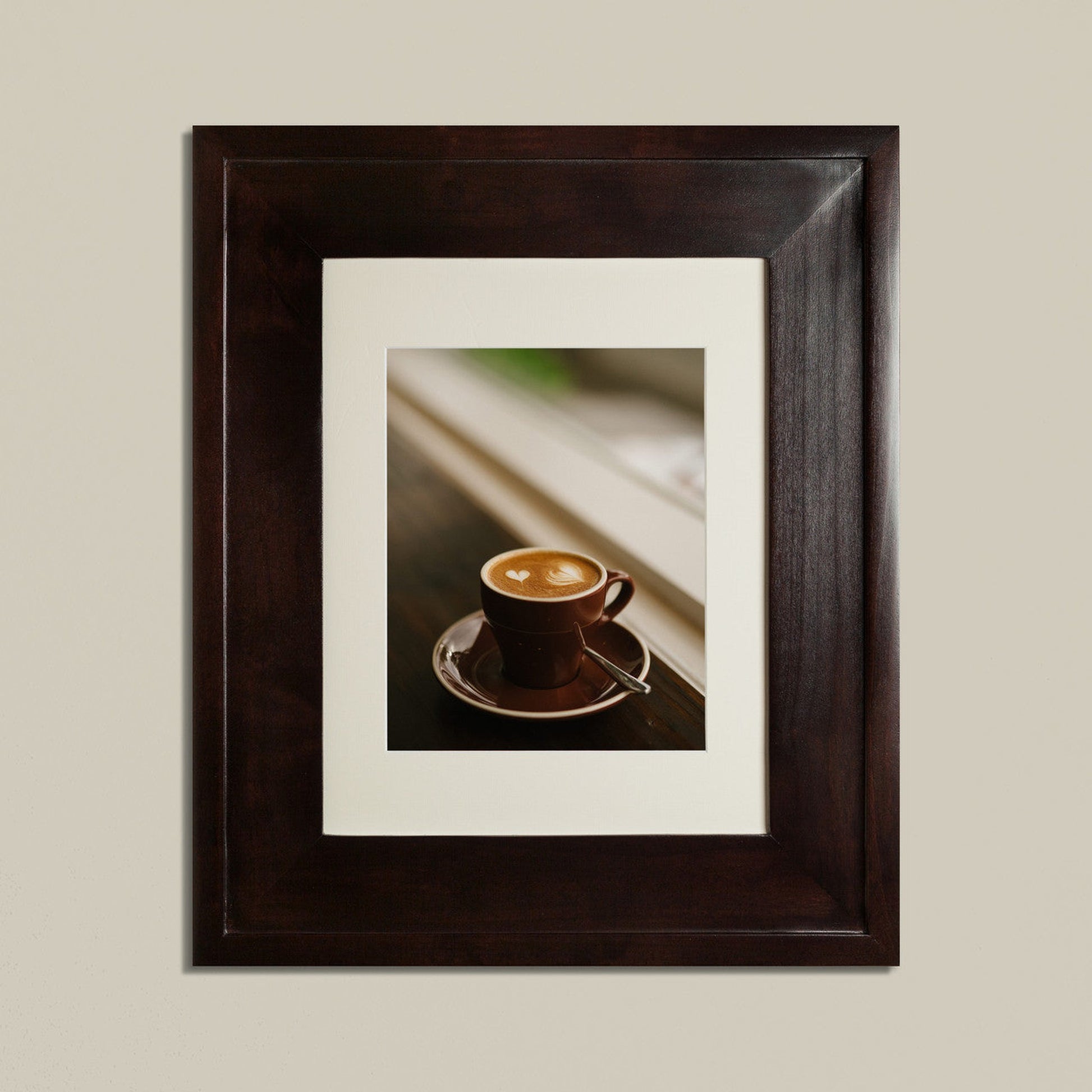 Fox Hollow Furnishings 14" x 18" Coffee Bean Large Special 6" Depth Recessed Picture Frame Medicine Cabinet With Mirror and Black Matting