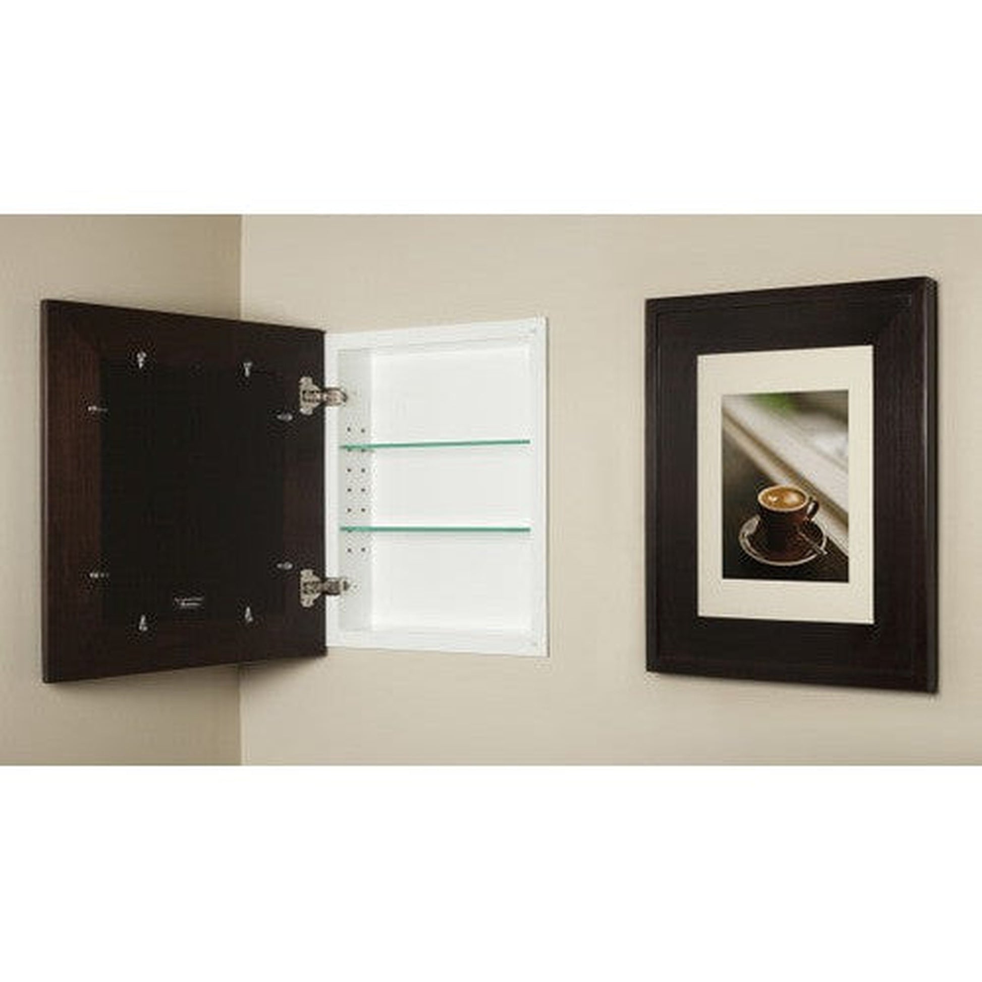 Fox Hollow Furnishings 14" x 18" Coffee Bean Large Special 6" Depth Recessed Picture Frame Medicine Cabinet With Mirror and White Matting