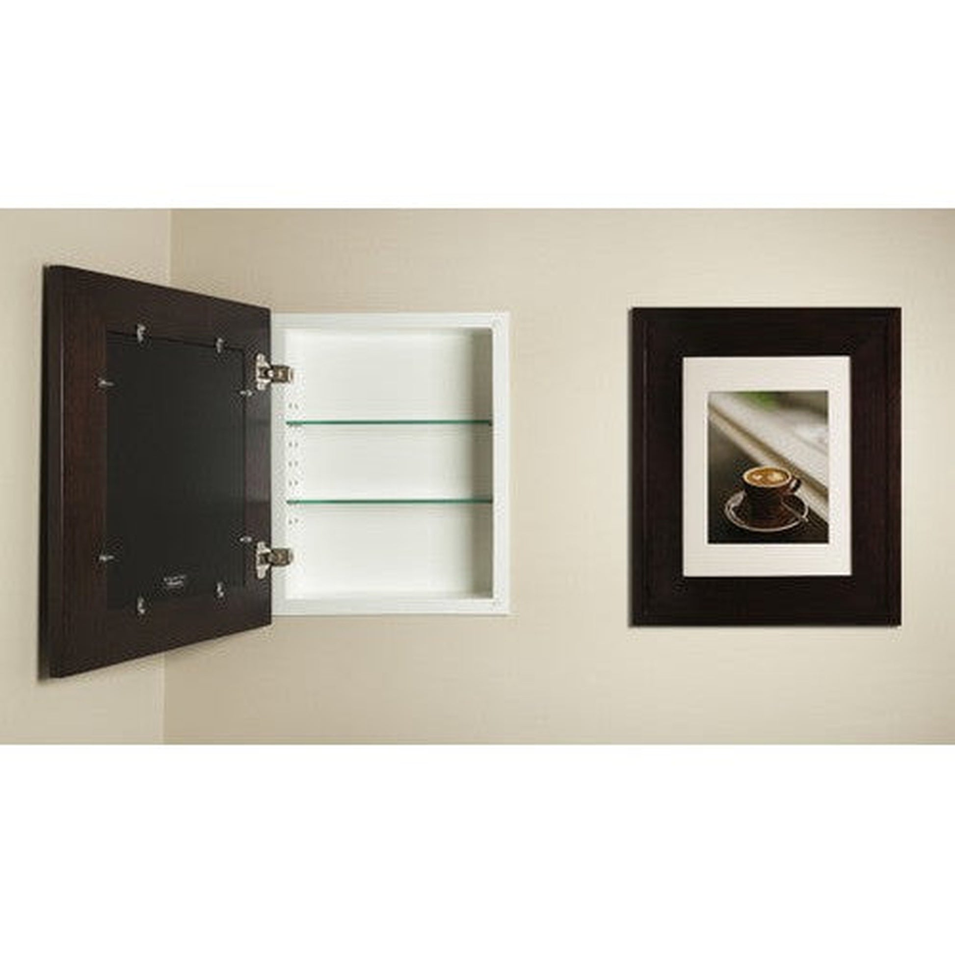 Fox Hollow Furnishings 14" x 18" Coffee Bean Large Special 6" Depth Recessed Picture Frame Medicine Cabinet With White Matting