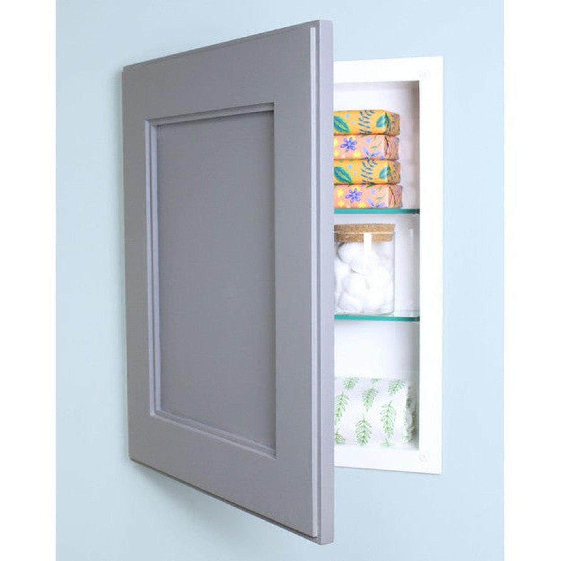 Fox Hollow Furnishings 14" x 18" Dark Gray Shaker Style Special 3" Depth White Interior Recessed Medicine Cabinet With Mirror
