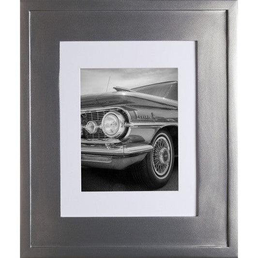 Fox Hollow Furnishings 14" x 18" Large Silver Standard 4" Depth Recessed Picture Frame Medicine Cabinet With Black Matting