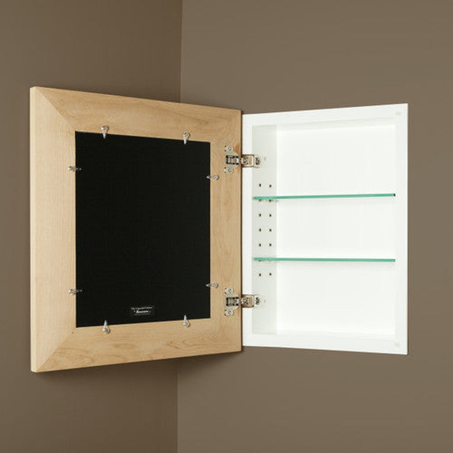 Fox Hollow Furnishings 14" x 18" Unfinished Large Standard 4" Depth White Interior Recessed Picture Frame Medicine Cabinet With Black 8" x 10" Matting