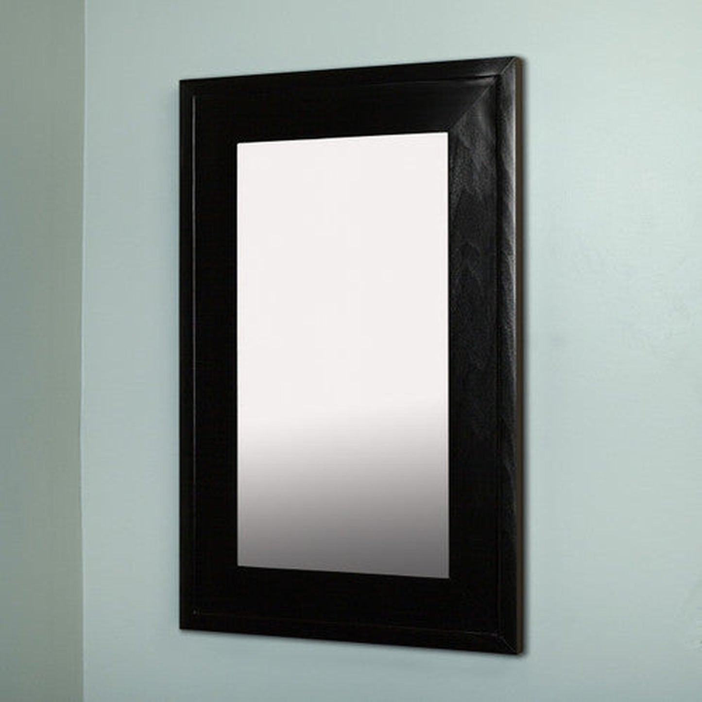 Fox Hollow Furnishings 14" x 24" Black Extra Large Special 3" Depth White Interior Recessed Picture Frame Medicine Cabinet With Mirror and White 5" x 7" Three Opening Matting