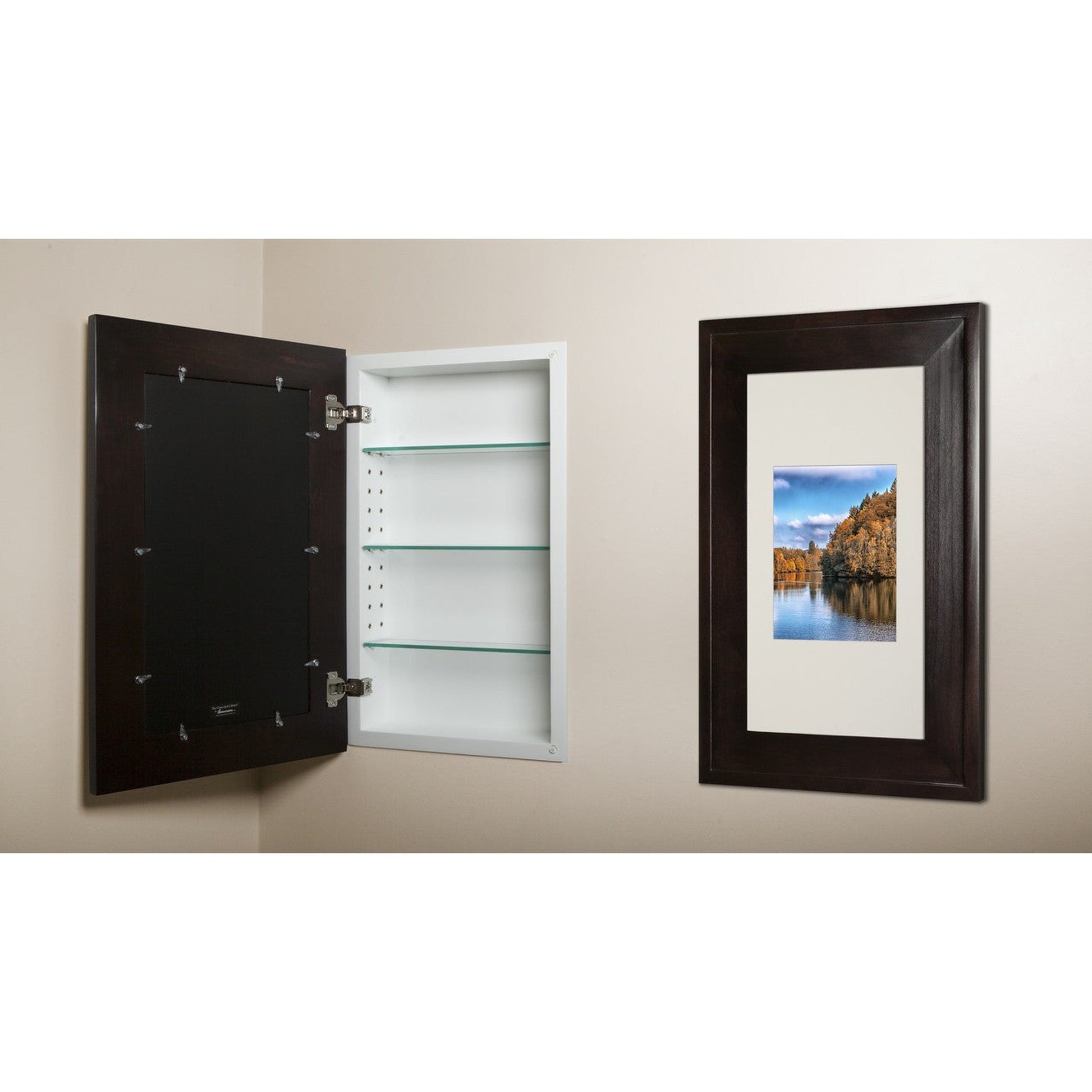 Fox Hollow Furnishings 14" x 24" Coffee Bean Extra Large White Interior Special 3" Depth Recessed Picture Frame Medicine Cabinet