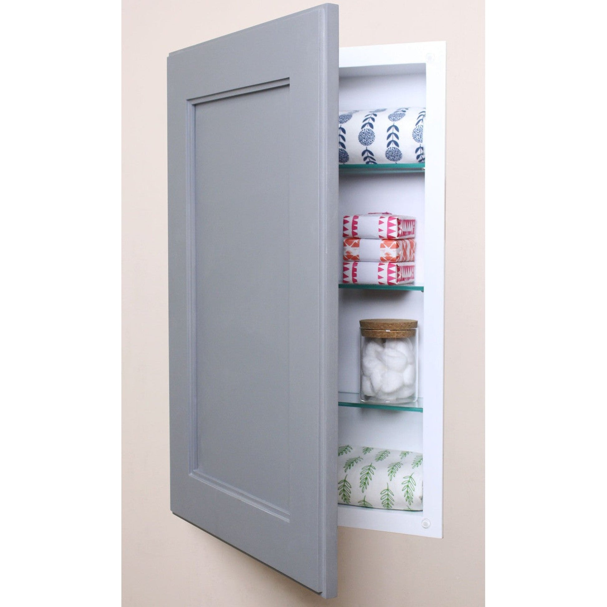 Fox Hollow Furnishings 14" x 24" Dark Gray Shaker Style Natural Interior Standard 4" Depth Recessed Medicine Cabinet