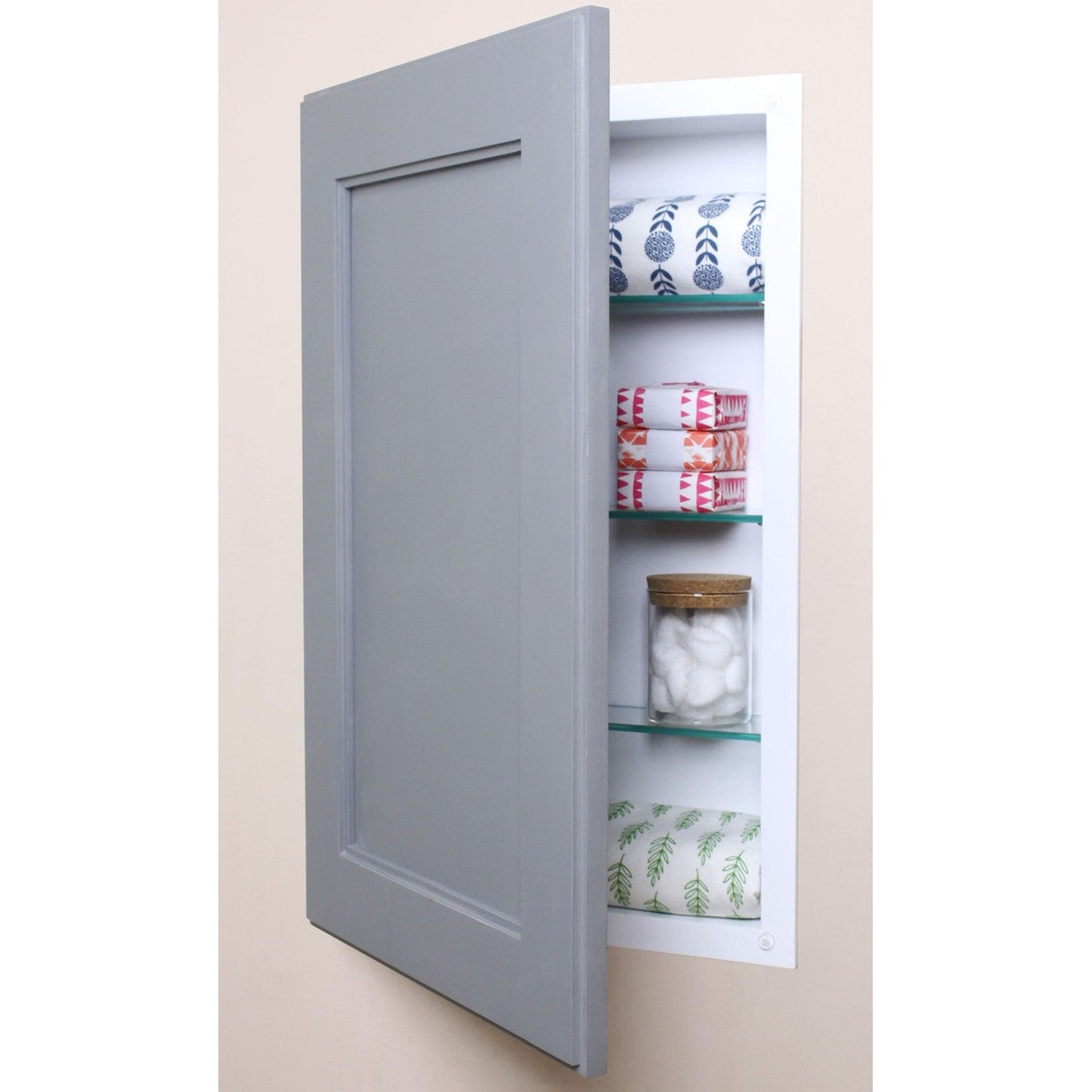 Fox Hollow Furnishings 14" x 24" Dark Gray Shaker Style Natural Interior Standard 4" Depth Recessed Medicine Cabinet With Mirror