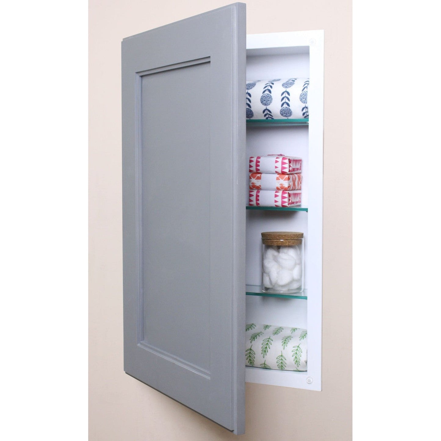 Fox Hollow Furnishings 14" x 24" Dark Gray Shaker Style White Interior Standard 4" Depth Recessed Medicine Cabinet With Mirror