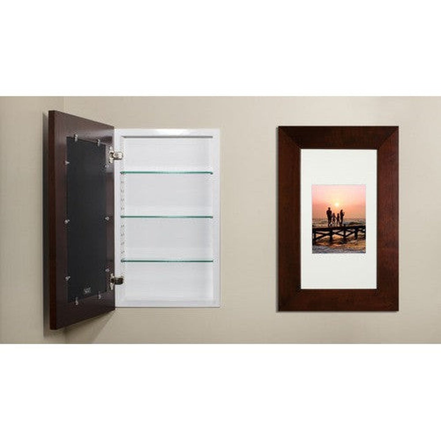 Fox Hollow Furnishings 14" x 24" Espresso Extra Large Special 3" Depth White Interior Recessed Picture Frame Medicine Cabinet With Ivory Matting