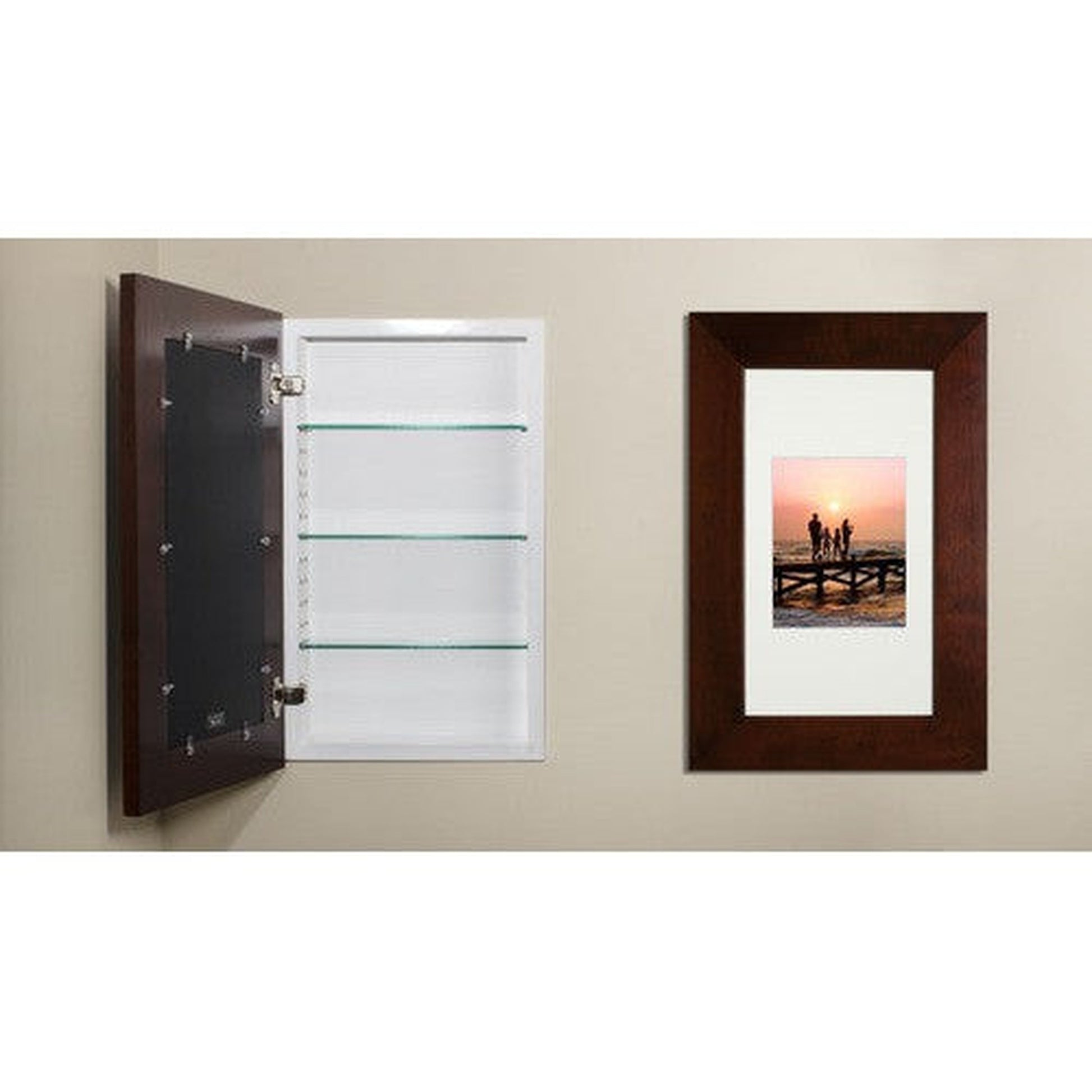 Fox Hollow Furnishings 14" x 24" Espresso Extra Large Special 3" Depth White Interior Recessed Picture Frame Medicine Cabinet With Mirror and Black Matting