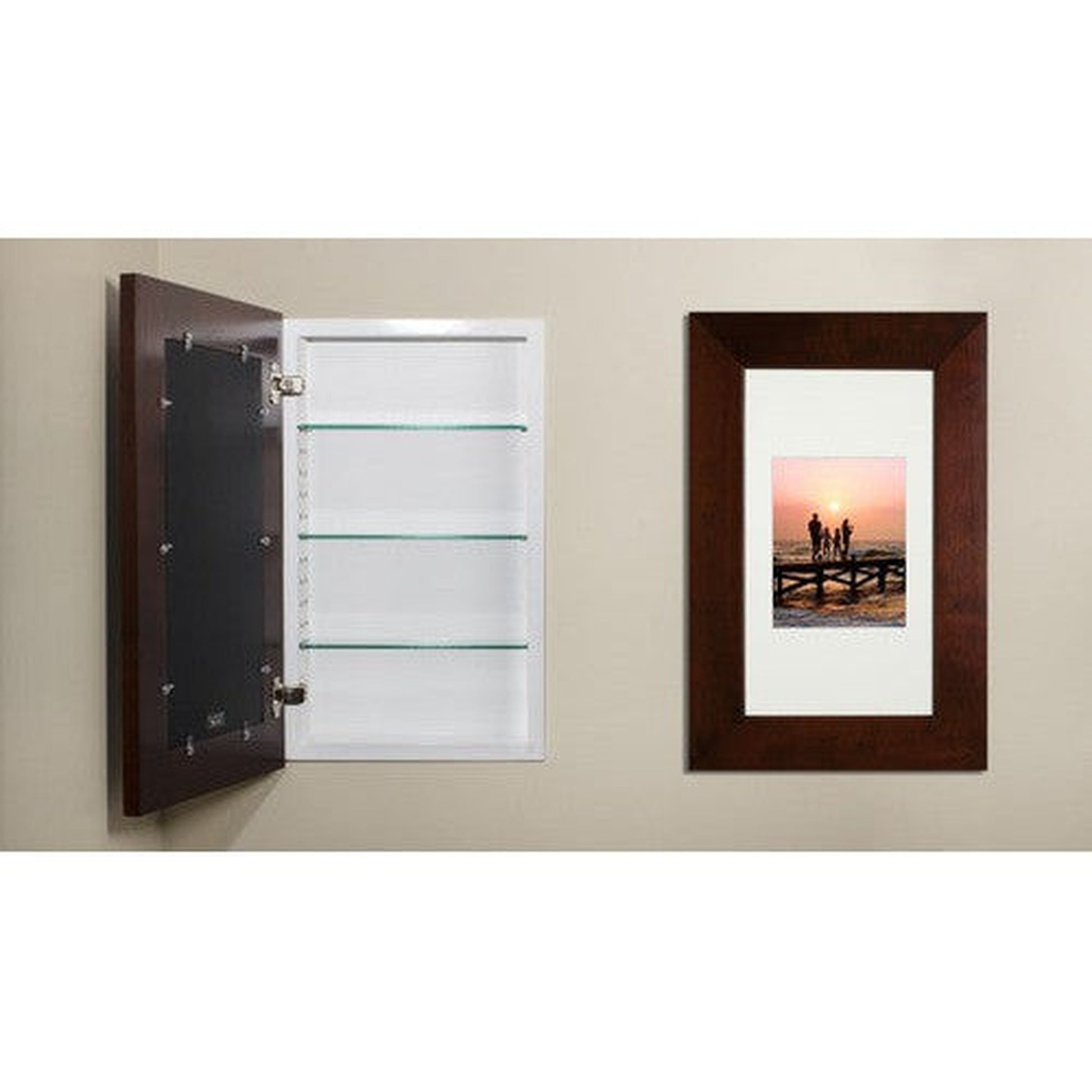 Fox Hollow Furnishings 14" x 24" Espresso Extra Large Special 3" Depth White Interior Recessed Picture Frame Medicine Cabinet With Mirror and White Matting