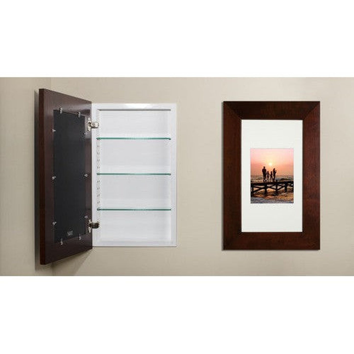 Fox Hollow Furnishings 14" x 24" Espresso Extra Large Special 3" Depth White Interior Recessed Picture Frame Medicine Cabinet With Mirror and White Three Opening Matting