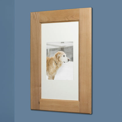 Fox Hollow Furnishings 14" x 24" Extra Large Unfinished Standard 4" Depth Natural Interior Recessed Picture Frame Medicine Cabinet With Mirror and White 5" x 7" Three Opening Matting