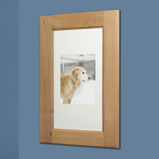 Fox Hollow Furnishings 14" x 24" Extra Large Unfinished Standard 4" Depth Natural Interior Recessed Picture Frame Medicine Cabinet With White 8" x 10" Matting
